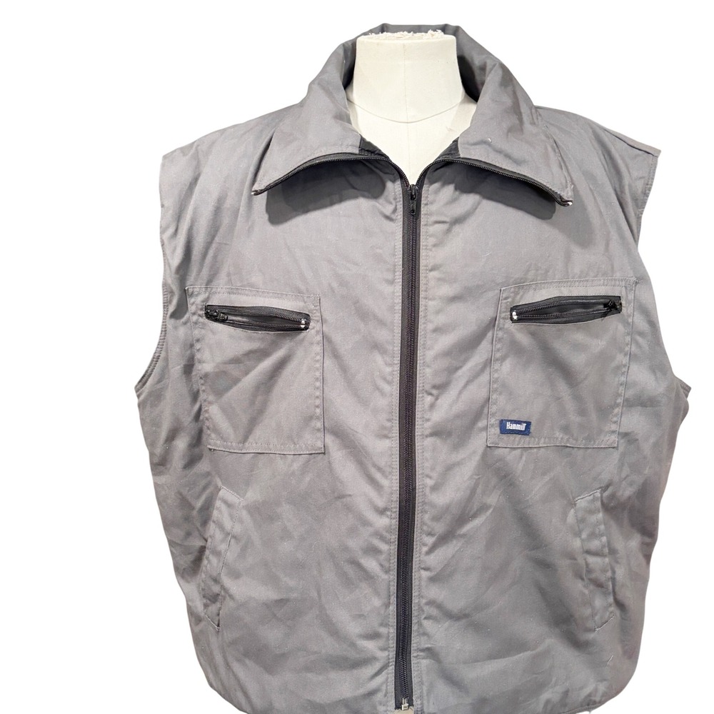 Hammill Mens Gray Zip Front Utility Work Vest Quilted Lining Made‎ in Canada 3XL